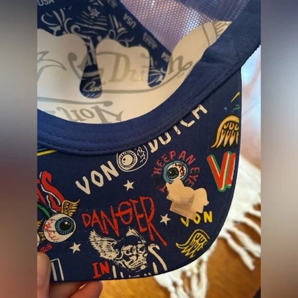 VON DUTCH BLUE “ALL OVER EYES” PRINT SNAP BACK. NWOT unisex - Picture 4 of 5